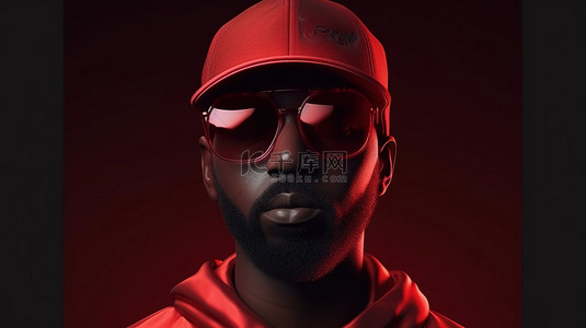 男性黑色背景图片_3D 渲染中留着红胡子和胡子的酷男性角色轮廓，深色皮肤