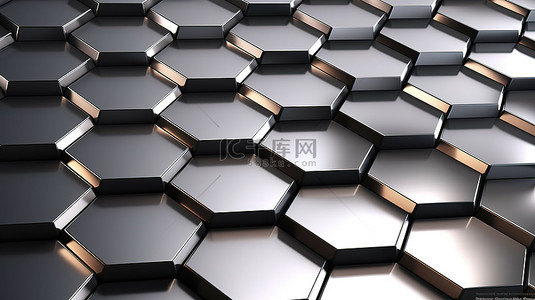 科技感金属感背景图片_六角形背景上真实金属纹理的 3d 渲染