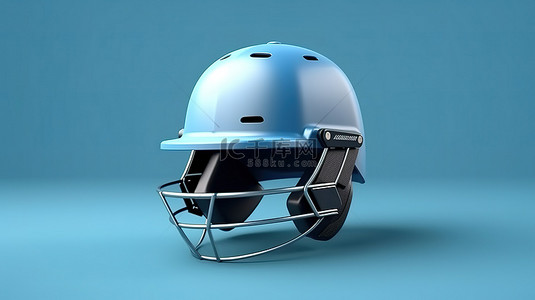 蓝色的安全帽背景图片_板球头盔模型在引人注目的蓝色背景上令人惊叹的 3D 渲染
