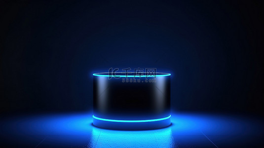 霓虹生日背景图片_霓虹灯基座模型产品展示促销在蓝色圆柱讲台与 3D 渲染