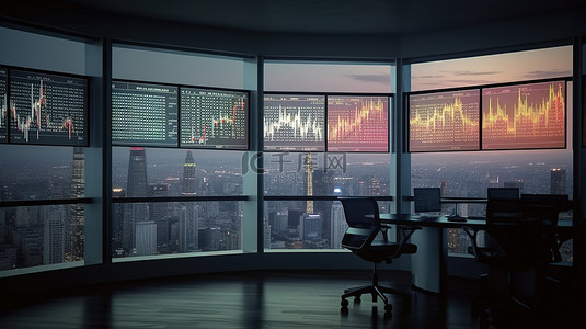 易拉罐设计背景图片_seo 营销设计 3d 渲染窗口中的股票交易图场景