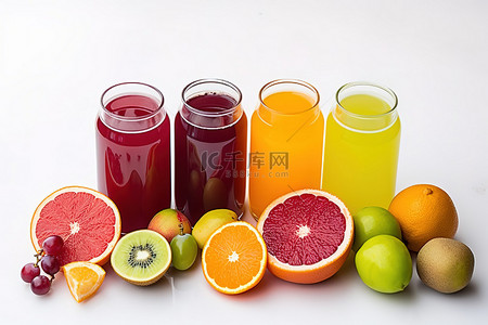 柠檬橙汁小清新背景图片_橙汁酸橙汁葡萄柚汁苹果汁和不同类型的果汁