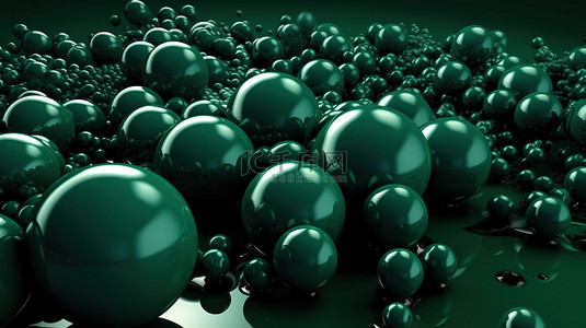 落在抽象背景 3d 渲染中的动态 3d 绿色球体