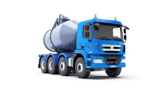重型运输背景图片_3d 渲染白色背景与蓝色混凝土搅拌车