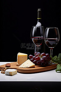 红酒背景图片_两杯红酒，一些奶酪和葡萄，还有一把刀