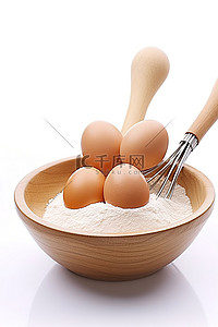 烘焙搅拌背景图片_鸡蛋并在木碗中搅拌