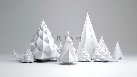 白色圣诞树背景图片_以 3d 呈现的白色低聚圣诞背景