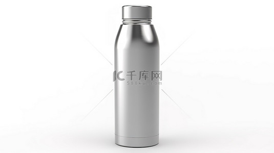 刻度烧瓶背景图片_白色背景上隔离的金属制成的不锈钢烧瓶的逼真 3D 插图