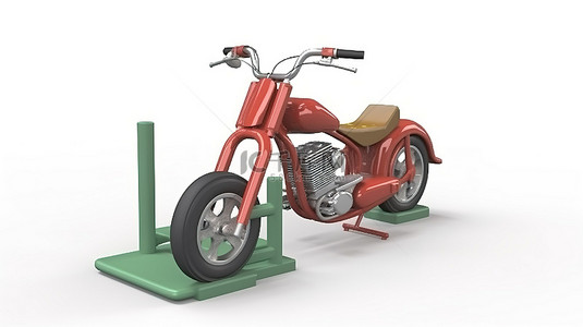 红色游乐场背景图片_现实的 3D 施普林格摩托车为孩子们在游乐场公园隔离在白色背景