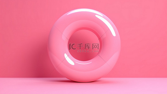 夏泳池背景图片_带有充气圆形插图的粉色柔和背景的 3D 渲染