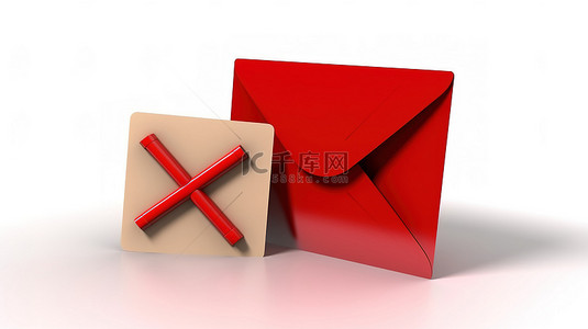 白色信封和孤立的红色禁止符号的 3d 插图