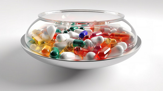 药房主题中开放式抗生素药丸的孤立白色 3D 渲染