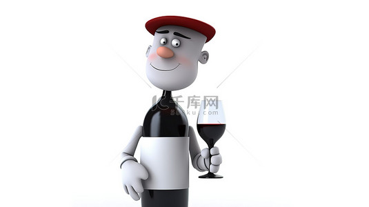 红酒鉴赏家 3d 白色角色作为侍酒师
