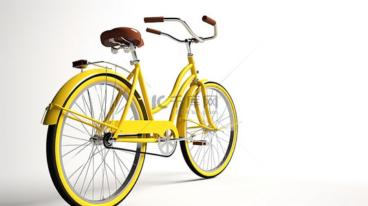 白色背景突出显示 3D 渲染的黄色自行车