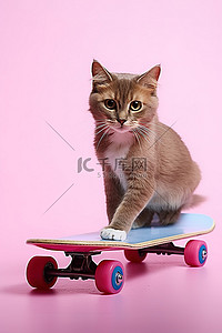 滑板上的猫粉色 v2