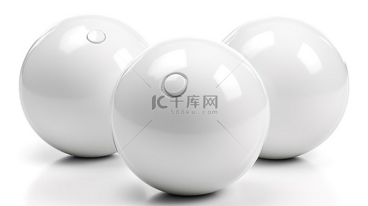 白色背景上的 3 个法式滚球 3D 渲染图像