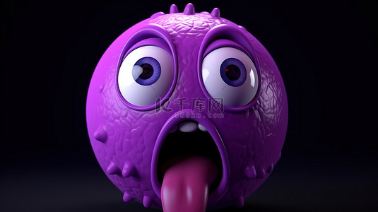 紫罗兰色 3d 呈现出一个惊讶的头，张着嘴