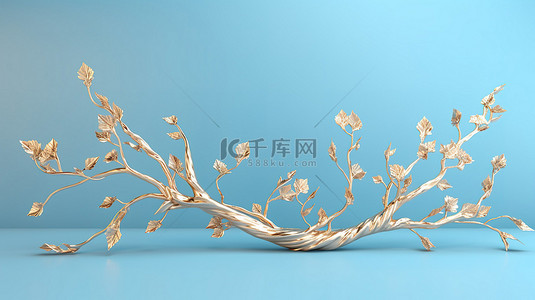 象牙粉彩蓝色金枝雕塑的 3D 渲染