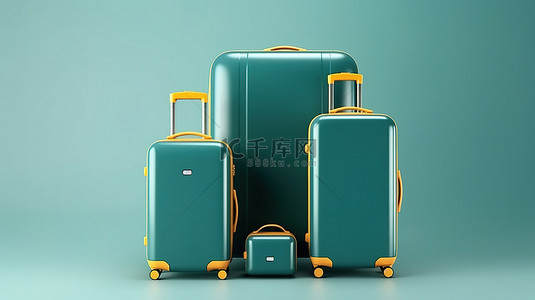 旅游海报设计背景图片_当代手提箱设计的 3D 插图
