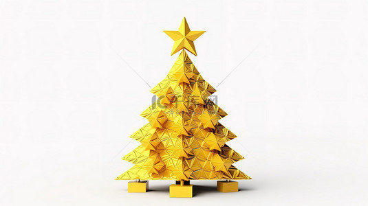 黄色皮肤背景图片_带有黄色星星礼帽的孤立圣诞树的 3D 渲染