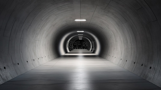 由混凝土制成的抽象隧道内部的 3D 渲染