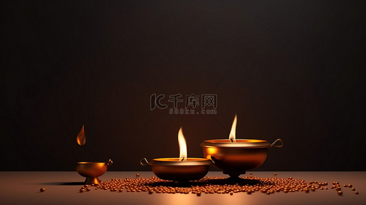 印度节背景图片_简约的讲台场景，配有 3D 渲染油灯，用于排灯节广告