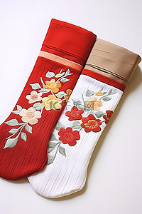 两双白色丝线刺绣长筒袜