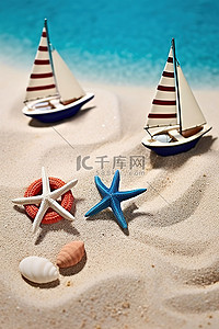 沙滩上的两艘小船和一只海星
