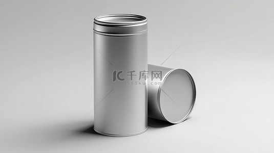 寿司包装盒样机背景图片_银环小圆柱形锡罐包装样机的 3D 渲染