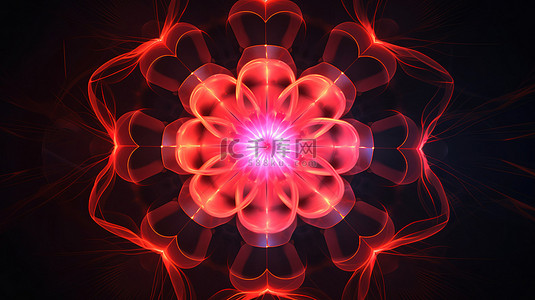 红色的主色调背景图片_红色色调未来派 3D 抽象背景中的对称万花筒花，带有霓虹灯口音