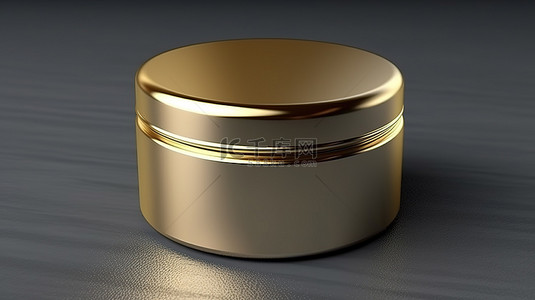 标签圆形圆形背景图片_具有金属金色表面的圆形锡化妆品罐的可编辑 3D 渲染