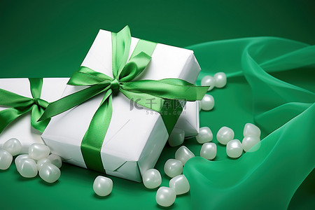 绿色和白色的礼品包装和糖果