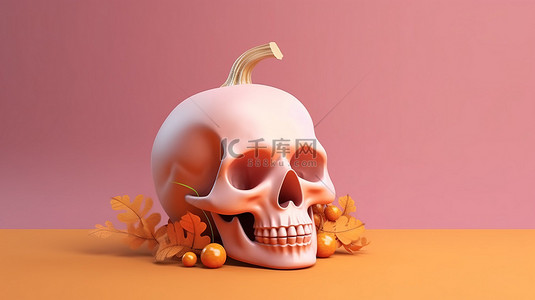骨骼背景图片_极简主义万圣节巨星可爱头骨 3d 概念艺术