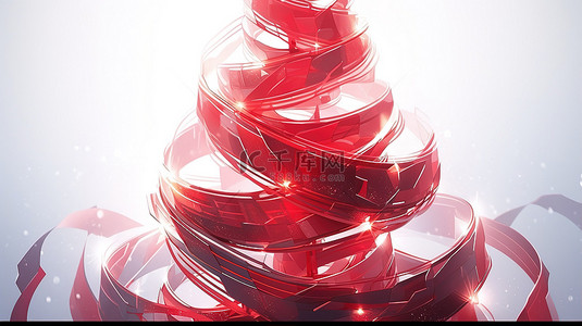 红丝带的 3d 渲染扭曲成圣诞树形状