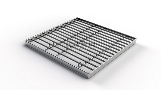 烧烤猪肉条背景图片_带有空金属烤架或烤箱网格的白色背景的 3D 渲染