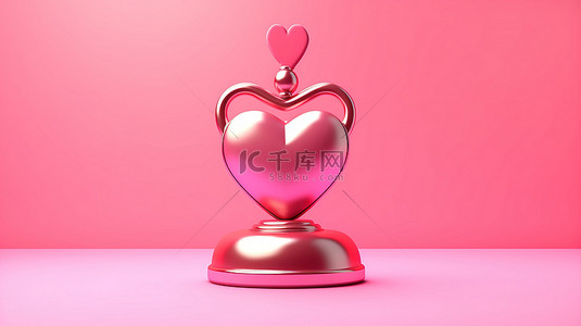 粉红色背景的 3D 渲染，带有心脏通知铃徽章和用于约会和短信的社交媒体聊天