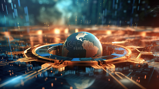中投证券展板背景图片_探索全球技术网络中数字货币的力量 3D 插图