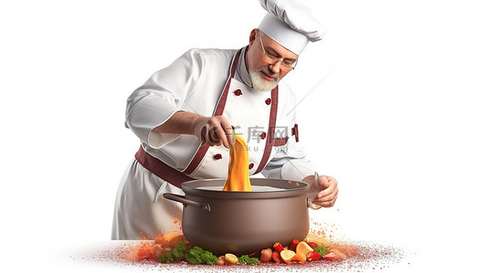 男人做饭背景图片_厨师烹饪的 3d 插图与剪切路径隔离
