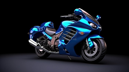 城市环境中的时尚两座蓝色运动摩托车 3D 渲染