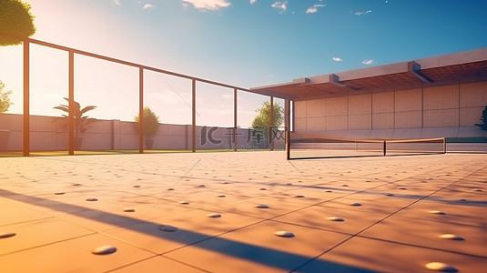 板网球场背景图片_桨网球场的 3d 渲染 padel 球场
