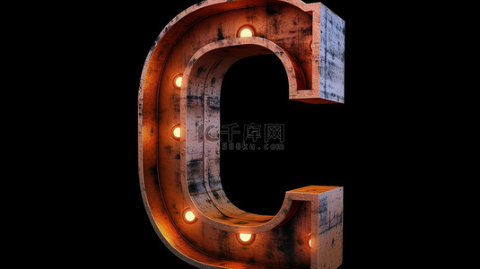 文鼎大魏碑字体背景图片_3d 渲染生锈金属字母“c”与灯泡字体