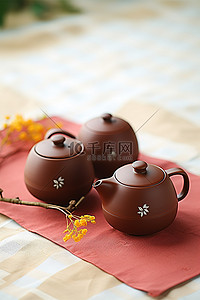 茶背景图片_两个棕色茶壶