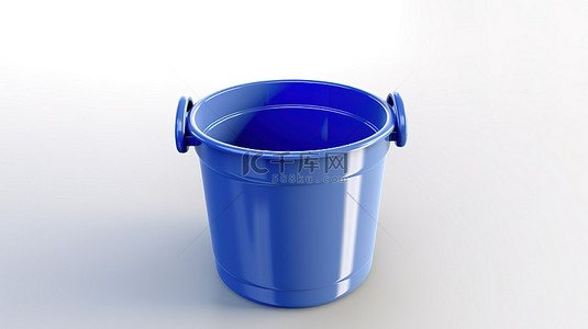 具有蓝色塑料桶的白色背景的 3D 渲染