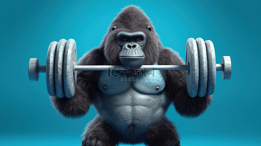 猴子插画背景图片_搞笑的 3D 猿举重锻炼