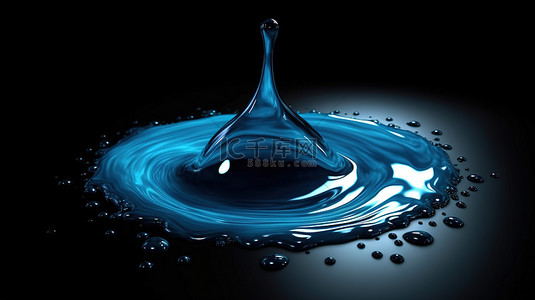 蓝色的雨水背景图片_蓝色水滴落在黑暗表面上的 3D 渲染