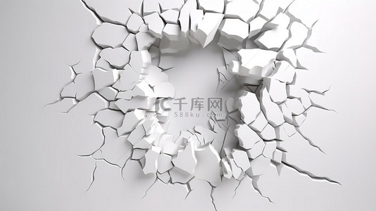 用于 3D 渲染设计的白墙框架的破碎碎片