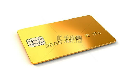 白色背景上卡通手持有的金色信用卡的 3D 渲染