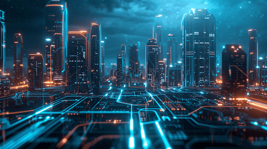科技感蓝色电路板背景图片_蓝色科技感商务智慧城市图片17