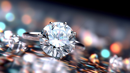 首饰设计展板背景图片_在光芒四射的散景背景下拍摄的令人惊叹的钻石特写，非常适合选择理想的宝石设计3D 渲染