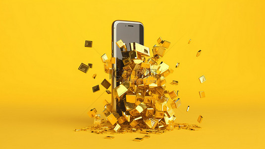 销售时点情报系统背景图片_以电话信用卡和金币为特色的黄色背景的 3D 渲染